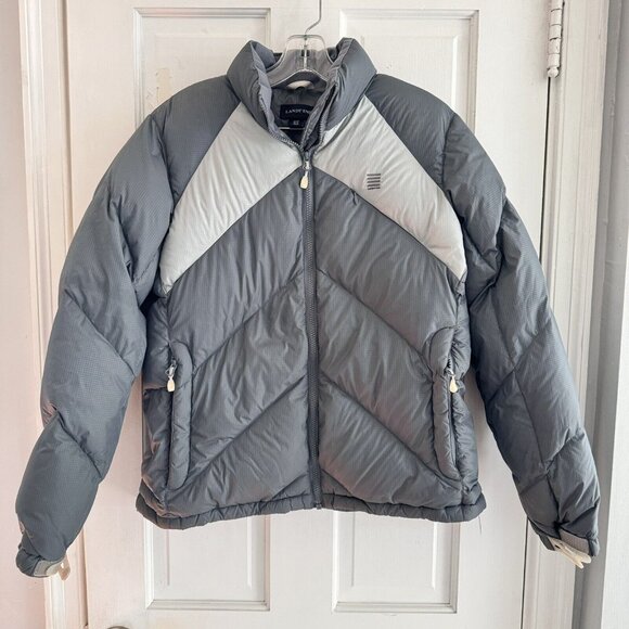 Lands' End Women’s Medium 10-12 Gray Warm Winter Down Puffer Jacket Coat Comfy - Picture 1 of 7